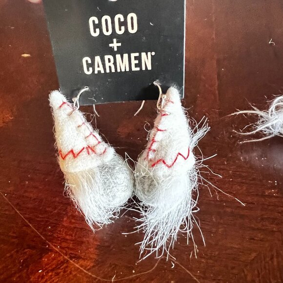 Coco + Carmen christmas holiday felted Gnome Earrings set  & Gnome pin‎ - Picture 2 of 13